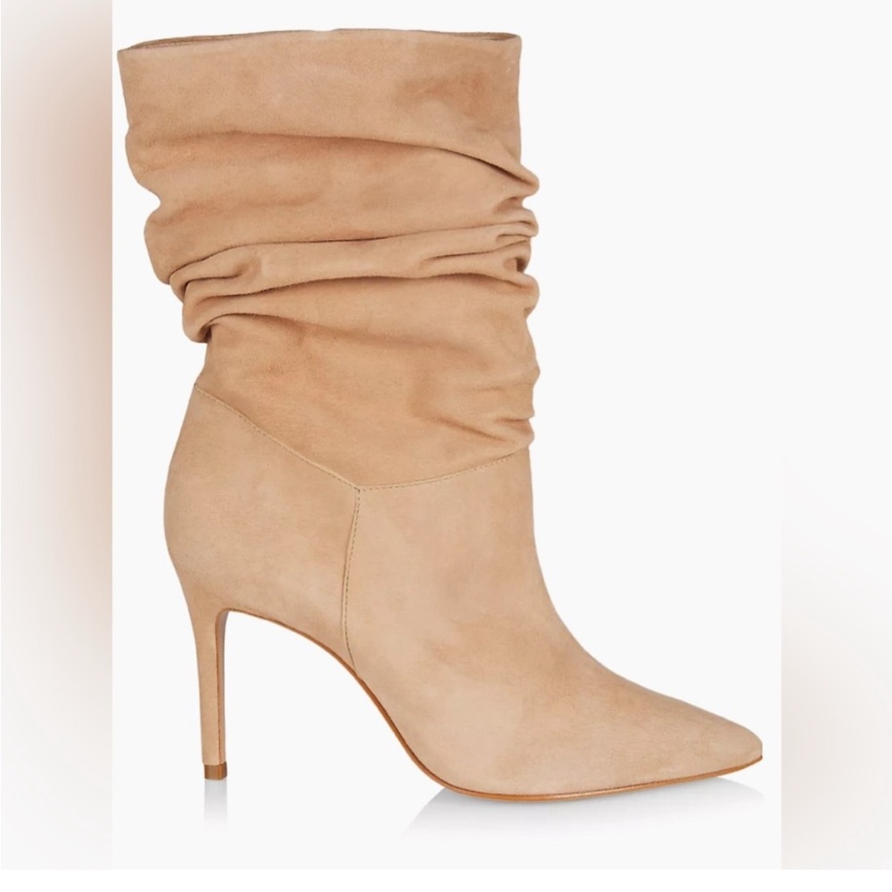 Schutz Peachy Beige Suede Slouchy High Heeled Boots